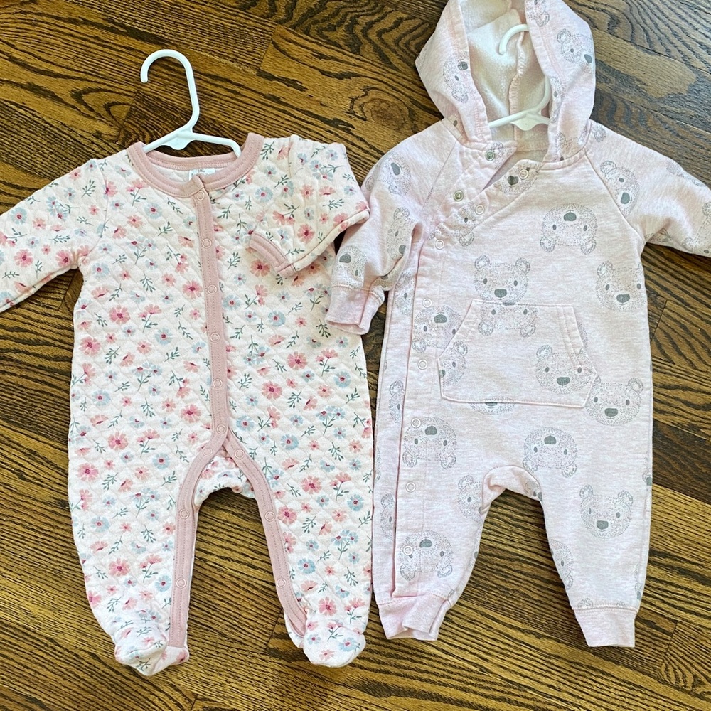 Baby Pink Floral & Bear Print One-Piece Set - 2-Pack, 3-6 month